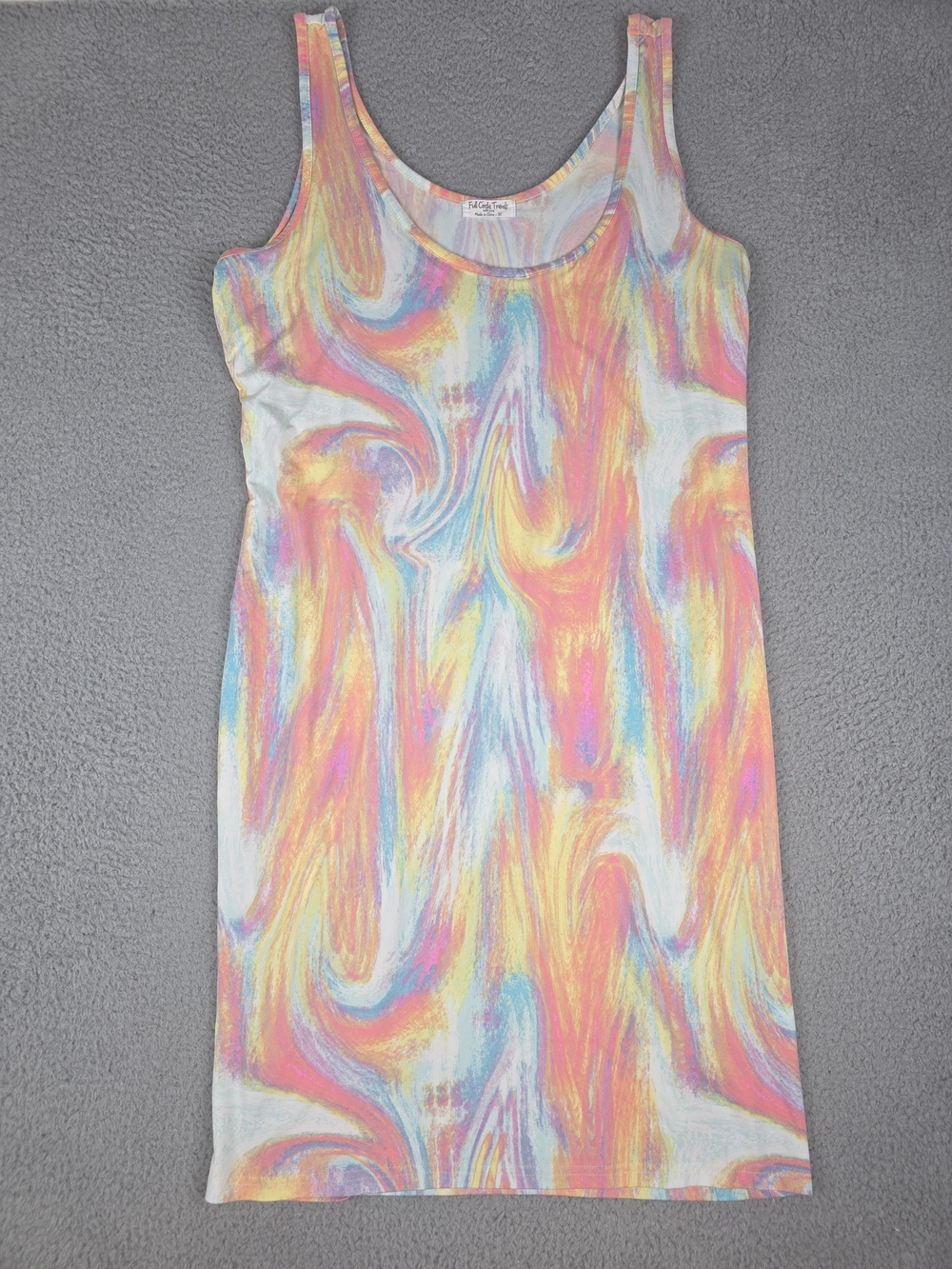 Full Circle Trends Bodycon Tank Dress Scoop Neck 3X Pastel Tie-Dye Sleeveless